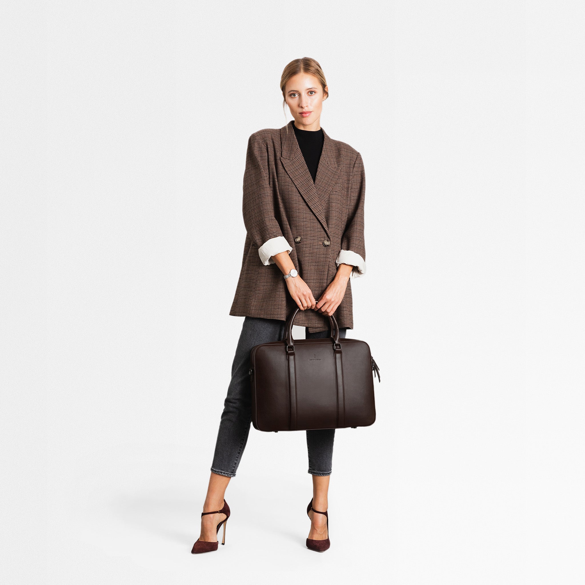 Classic Briefcase Cactus Leather Dark Brown - Lilienthal Berlin