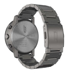 Close-up of the stainless steel back and bracelet of a Chrono Miles watch with clasp details.