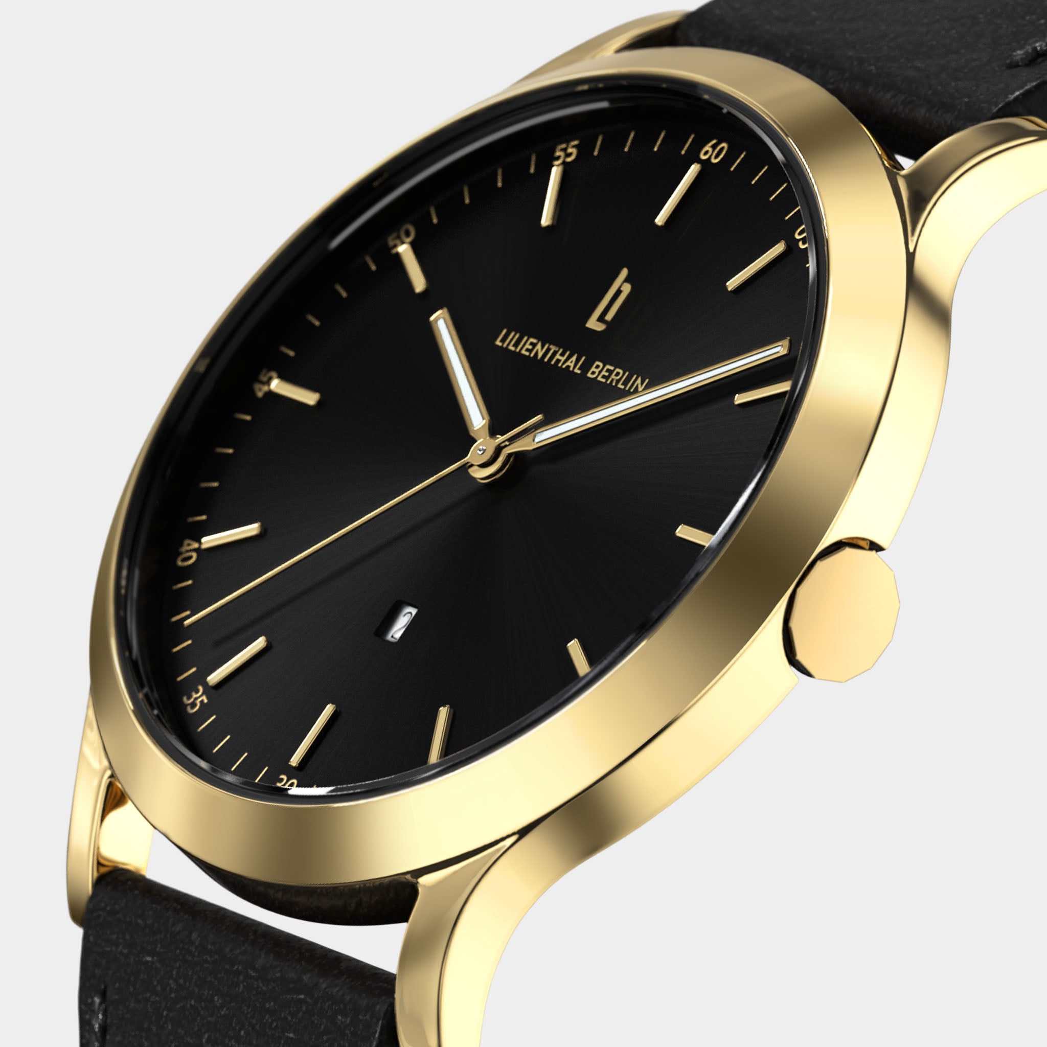 Minimalist Gold Case Watch with Black Leather Strap Men main image 3