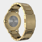 Gold stainless steel wristwatch with Huxley backplate and adjustable bracelet clasp