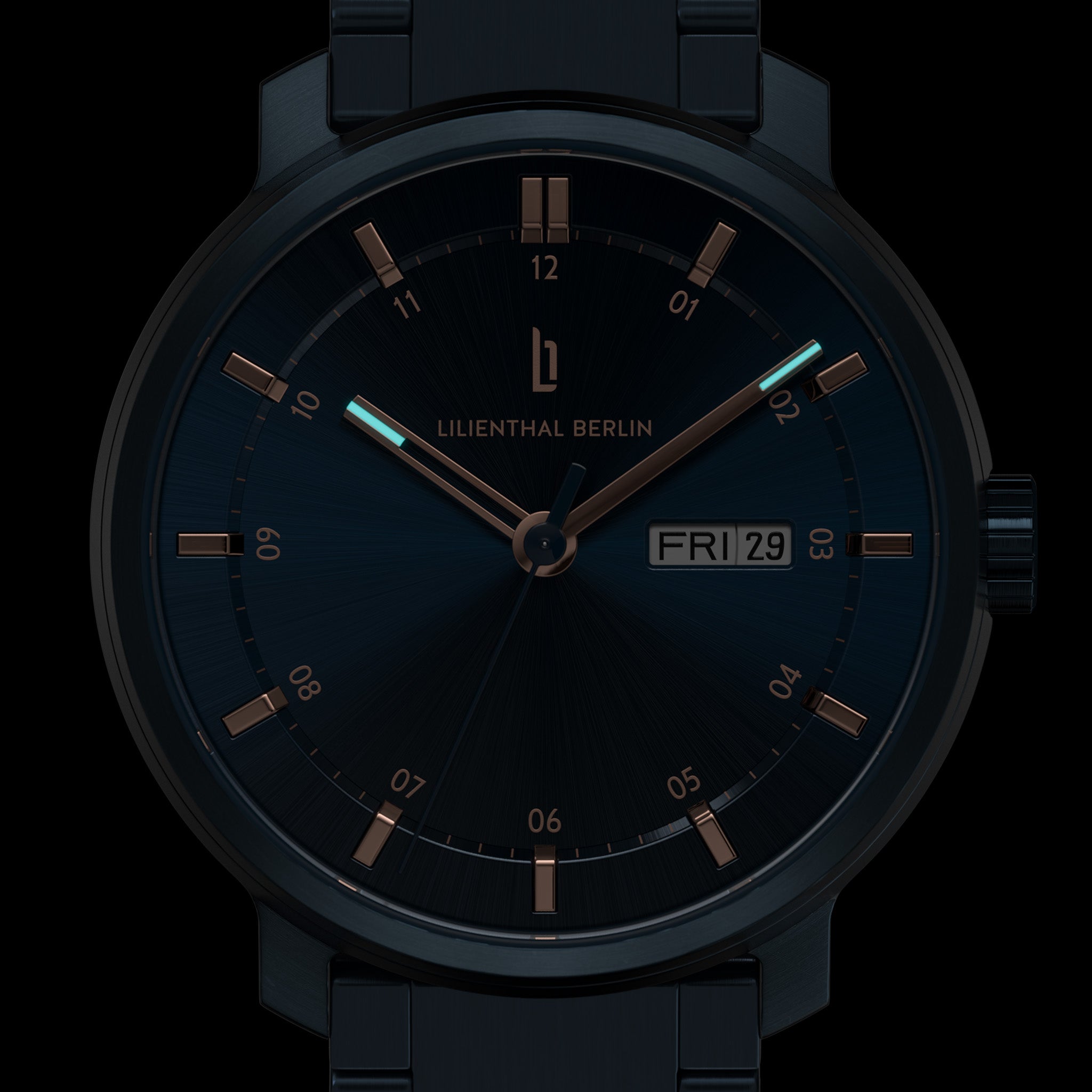 Neolux Day Date Blue Rose Gold - Lilienthal Berlin