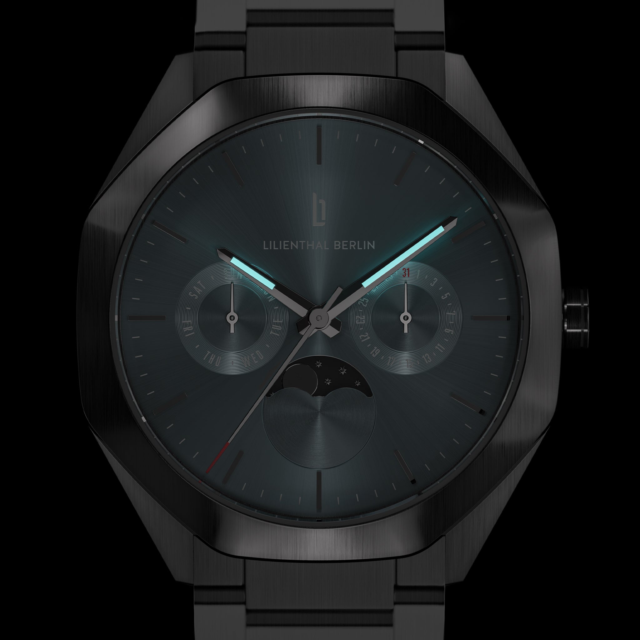 Octamoon Day Date Silver Ice Blue Stainless steel Silver